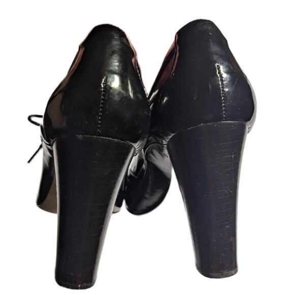 Steven by Steve Madden Karate Black Patent Block Heel Oxford Ankle Boots Sz 6 - Picture 3 of 7